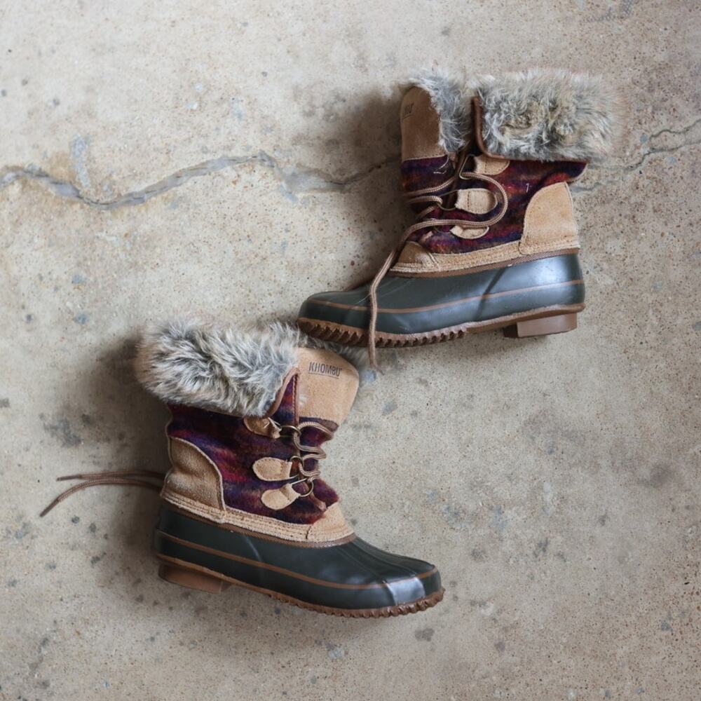 Khombu Juilliard Plaid Faux Fur Duck Boots Winter Snow Boots Size 7 Apres Ski